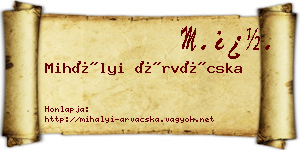 Mihályi Árvácska névjegykártya